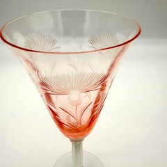 VTG Tiffin Flanders Pink Etched Poppy Water Goblet 8.25″ Ribbed Stem 15024 9oz