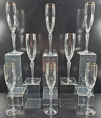 8 Lenox Monroe Gold Trim Fluted Champagne Set Crystal Clear Elegant Stemware Lot