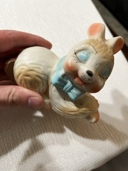 Set Of 2 Rare Mcm Vintage Ceramic Bunnies With Glittery Bows 4 “W X 3” H OBO