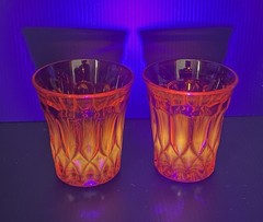 2 MCM Noritake Perspective Tangerine Orange 3.5″ Tall Glasses CADMIUM GLOW HTF