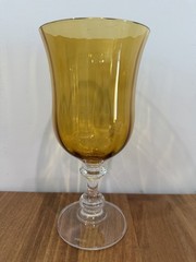 Mikasa French Countryside Amber Crystal Goblet Stem Water Glass Gold Yellow SEE!