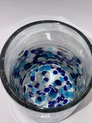 Hand Blown Bahia Blue/White/Turquoise Confetti 12 Oz Double Old Fashioned Glass