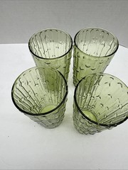 4 Vintage Anchor Hocking Tahiti Bamboo Avocado Green Drinking Glasses 6” Tall