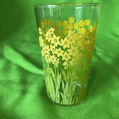 Jane Lynn Style Daffodil Garden 4.5” Retro Glasses Complete Set Of 8 VTG 70s MCM