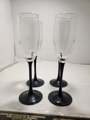 Vintage Luminarc Black Stem Champagne Flutes SET of 4 Beautiful CLEAR 8.75” Tall
