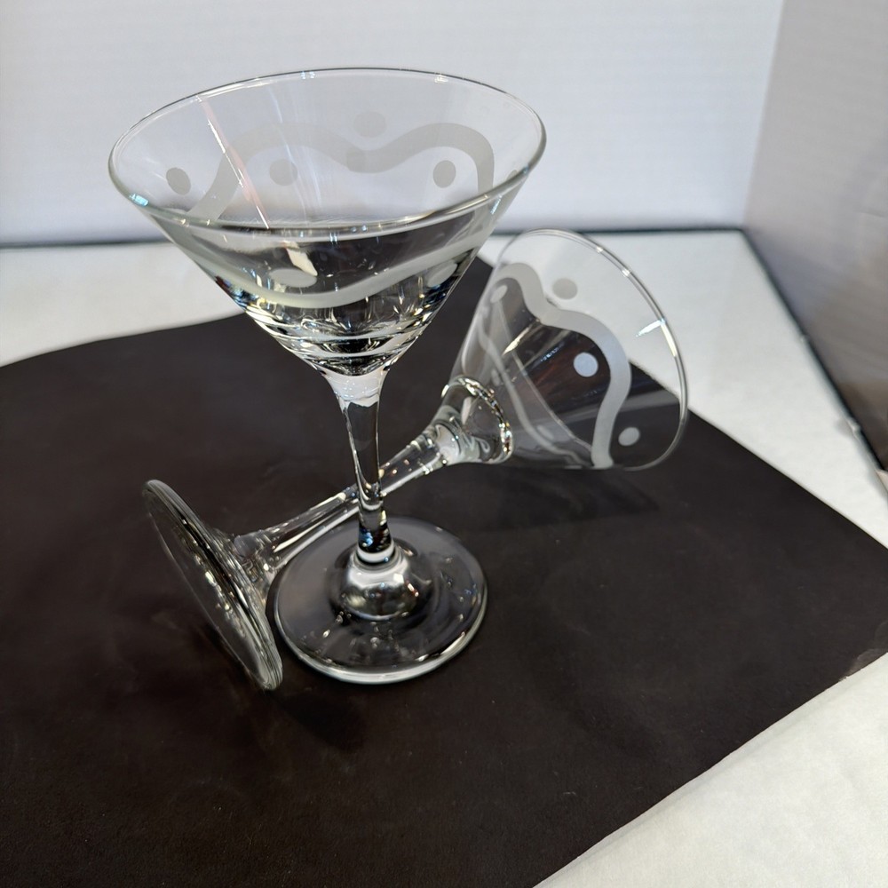 Mid Century Classic Swanky Wavy Line Polka Dots Vintage Martini Glass Barware