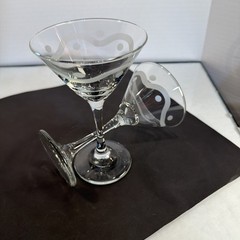 Mid Century Classic Swanky Wavy Line Polka Dots Vintage Martini Glass Barware