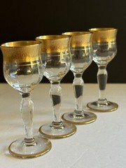 4 Ransgil Rambler Rose Optic Clear Cordial Glasses 1oz Gold Rim 4” Rare