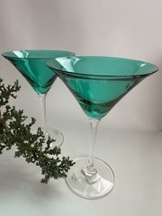 Vintage Crystal Martini Glasses Vera Wang for Wedgwood Emerald Set Of 2 Germany