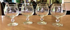 Set of 4 Import Assoc CASCADE Etched Crystal Brandy Snifter Glasses