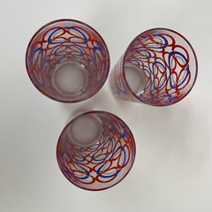 Set of 3 Glass Tumblers Interlocking Red White Blue Circle Pattern Made In Italy