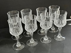 Elegant Vintage Longchamp Cristal D’ Argues Crystal Wine Glasses Set X 8