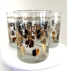 Three Culver MCM Grapes And Leaves Whiskey Lowball Glasses with 22K Gold Trim