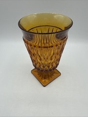 Vintage Indiana Glass Mount Vernon Amber Footed Tumbler Goblet Diamond 6”