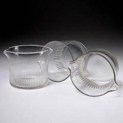 19th Century Georgian Clear Glass Wine Rinser Double Spout Beaker Cups 3pc Lot