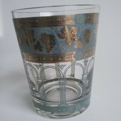 Mid Century Modern Old Fashioned Glasses Golden Grapes Green by Cera Set of 7