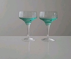 2 Vintage Sasaki Harmony Aqua Champagne 4 3/8″ Tall Sherbet Glasses (B1-G3)