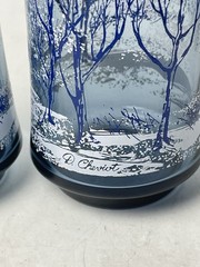 VTG Pair Libbey Glass Water Glasses Blue, White 12oz Winter Snow Scene D Cheviot