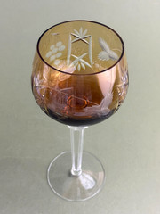 Bohemian Hortensja Poland Topaz Amber Cut to Crystal Hock Wine Glass 8 1/8»
