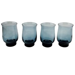 Vintage Libbey Tulip Dusky Blue Glasses Set of 4 Flat Tumbler Retro 12 oz 4.5″