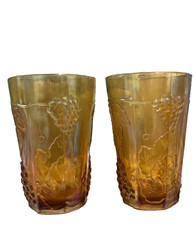 2 Vintage Indiana Glass Harvest Grape Marigold Carnival Tumblers Juice Glasses