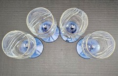 Set of 4 Libby GOLD RIM COBALT BLUE STEM Wine Glasses Drape Swag Pattern