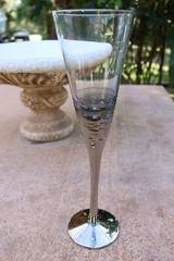 2 Toasting Flutes Platinum Stem and Foot Silver Swirls Trumpet Wine Two Tone
