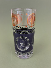 Mid Century 22K Gold Black Coins Theme Highball Glasse Flat Tumbler 5 5/8»
