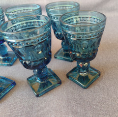 Vintage Blue Glass Square Foot Apertif Glasses – Set of 6