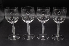 Lalique France Crystal Diamond Diamant Water Goblet Glasses 7 1/2″ H – Set of 4