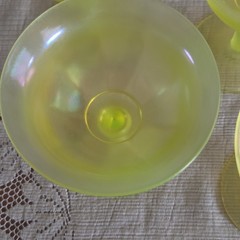 Set of 4 Fenton Yellow Topaz Vaseline Stretch Glass Sherbet Glow Glasses