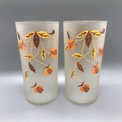 Set/2 Libbey Autumn Leaf Frosted Glasses | Hall China Jewel Tea Tumblers Coolers