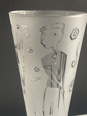 Vintage Etched Half Pilsner Glass Half Ball Stem Frosted Figural Barware 10”