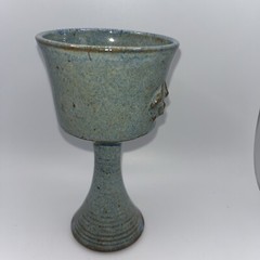 One Goblet Chalice Cup Ceramic Stoneware Art Pottery Blue Grey 6”