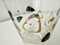 Set of (4) Vintage Federal Amoeba Boomerang Atomic Cocktail Glasses Black Gold