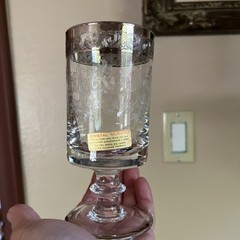 Vintage Medici Cristal Marino Footed Platinum Edge Etched Glass Wine Drinking