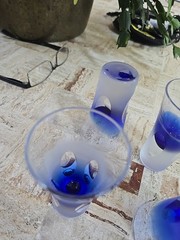 Set 4 BLOCK Liquor Crystal Vodka Glasses 3.75″ RAINY DAY Frosted Cobalt Blue