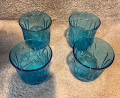 Anchor Hocking Aqua Blue Pitcher Tumbler Set Colonial Tulip Laser Retro Vtg