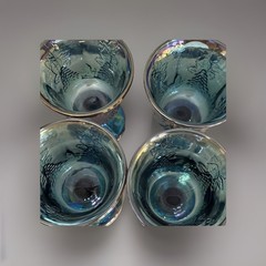Vintage FOUR Indiana Glass Blue Carnival “Harvest Grape” Goblets Made In USA