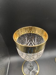 Vintage Crystal Wine Glasses 24K Gold Plated Bands Set Of 4