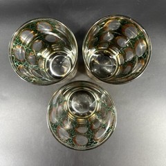 VTG MCM Gold & Green Crackle Glass Piza High Ball Glasses Signed Culver Set of 3