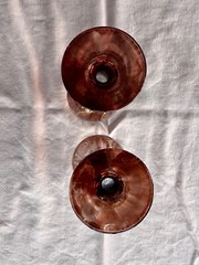 2 Crystal Claret Wine Glasses Unmarked Probable Romanian Gold Drizzle Unusual