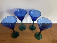 Vintage Pier 1 Cobalt Blue Teal Ripple Beehive Glasses Set Of 4