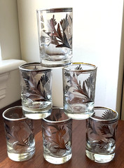 6 Shot Glasses Hummingbird & Flowers Sterling Silver Overlay-Peruvian Art/Crafts