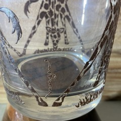 Morgan Signed 5 Double Old Fashion Whiskey Tumblers Etched Giraffe Motif