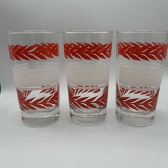 Vintage LIBBEY RED LAUREL Leaf Frosted White Striped set of 3 Glasses 5.25” Tall
