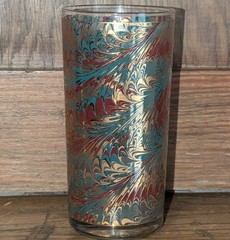 CULVER 12 Oz. MARBLE TEAL Double Old Fashioned HIGHBALL GLASS 22Kt Gold 742-020