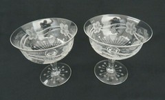 Pair of Hawkes Large Etched Crystal Champagne / Tall Sherbet Goblets ~ Grapes