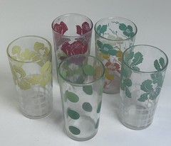 Mixed Lot Of 5 Hazel Atlas Daisy Swanky Swigs Sour Cream Glasses 1/2 Pt Vintage