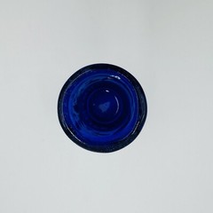 Mexican Hand Blown Cobalt Blue Shot Glass Etched & Hand painted Birds Flowers